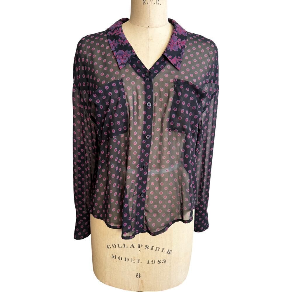 Free People Women's Blouse Size XS Black Magenta EUC Boho‎